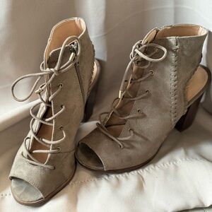 Olive Green Lace-Up Heeled Booties